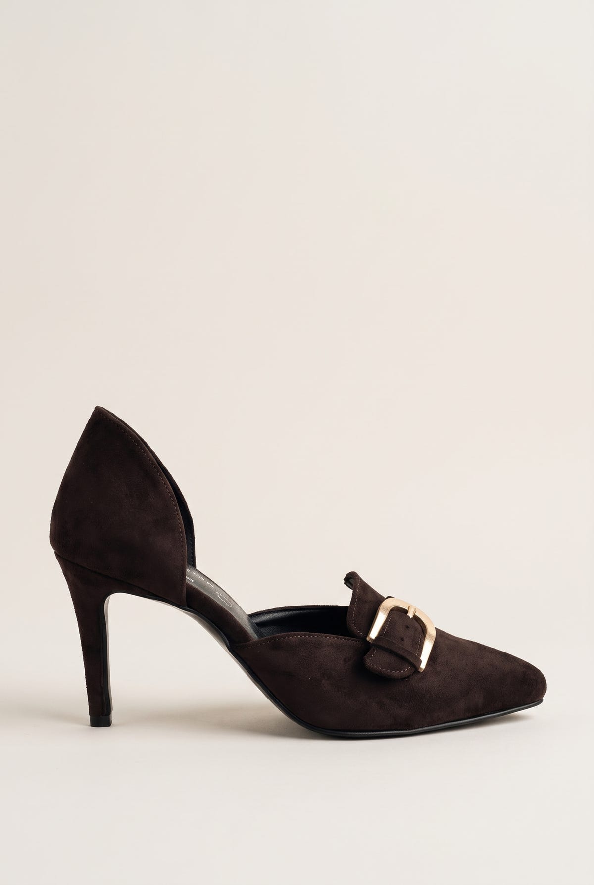 D'Orsay Pumps Buckle Strap - Brown Suede