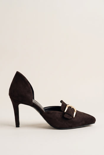 D'Orsay Pumps Buckle Strap - Brown Suede