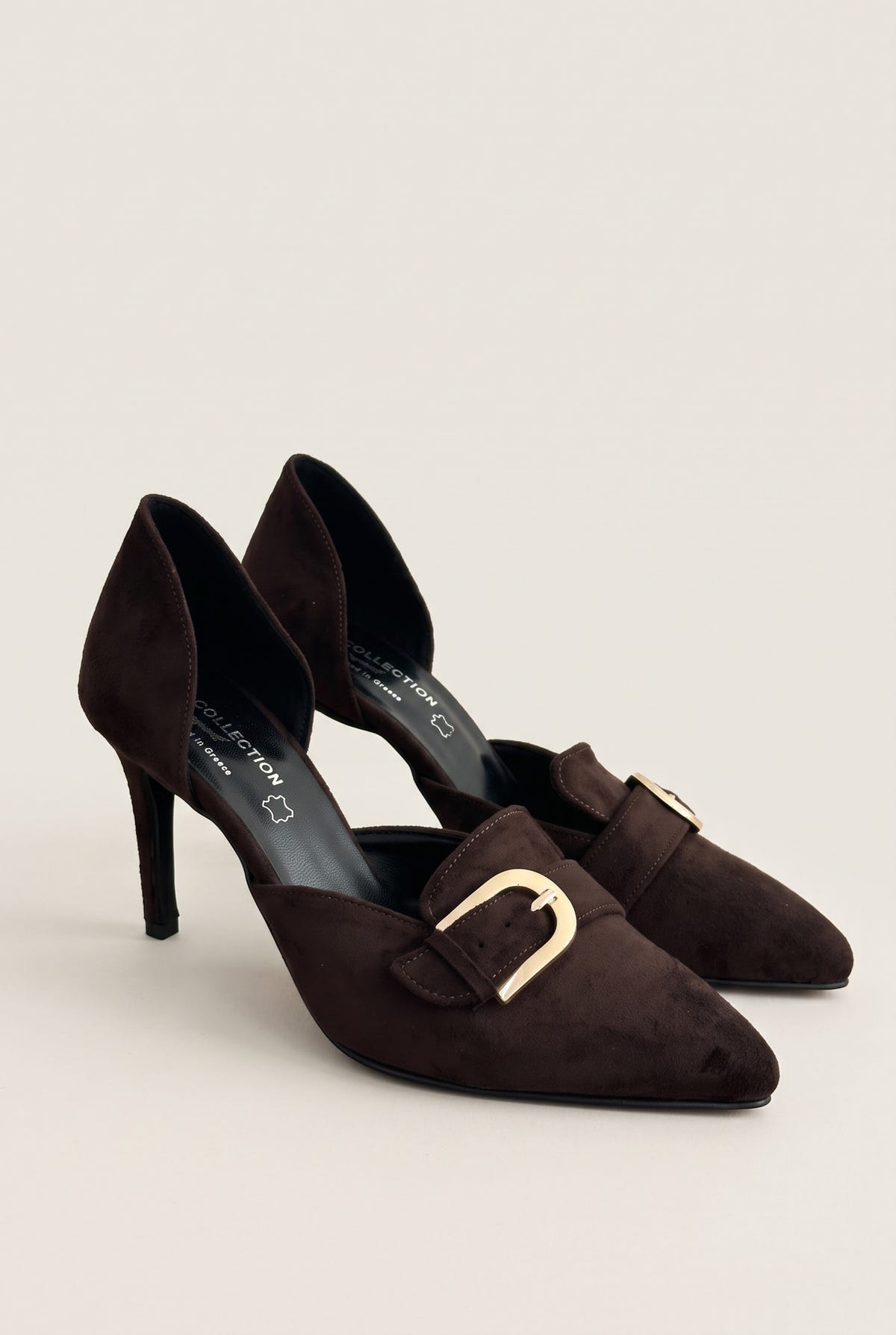D'Orsay Pumps Buckle Strap - Brown Suede