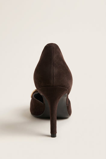 D'Orsay Pumps Buckle Strap - Brown Suede