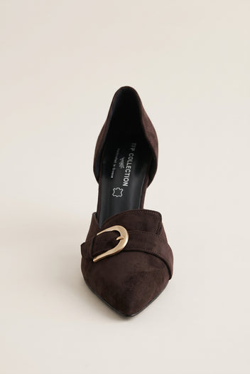 D'Orsay Pumps Buckle Strap - Brown Suede