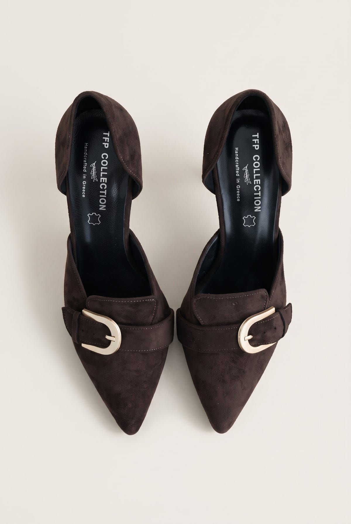 D'Orsay Pumps Buckle Strap - Brown Suede