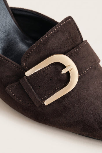 D'Orsay Pumps Buckle Strap - Brown Suede