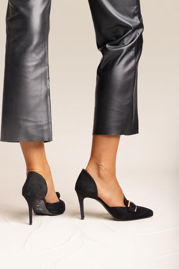 D’Orsay-Pumps mit Riemen und Schnalle – Schwarzes Veloursleder