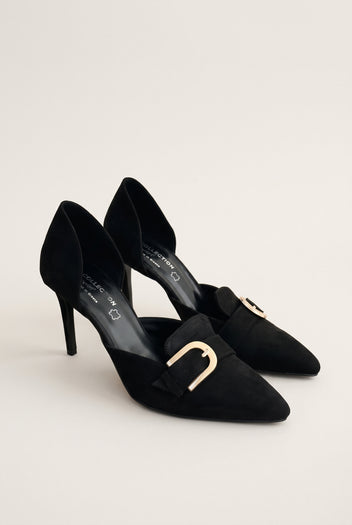 D'Orsay Pumps Buckle Strap - Black Suede