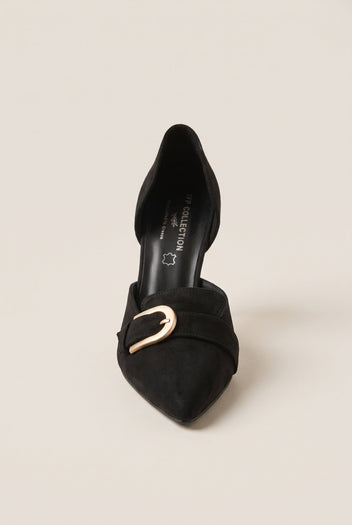D'Orsay Pumps Buckle Strap - Black Suede
