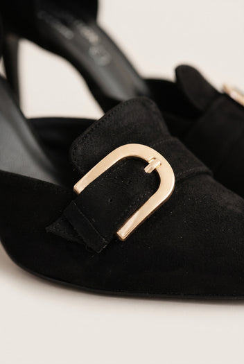 D'Orsay Pumps Buckle Strap - Black Suede
