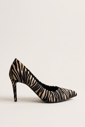 Stiletto Pumps Pointed Toe - Zebra Beige Pony