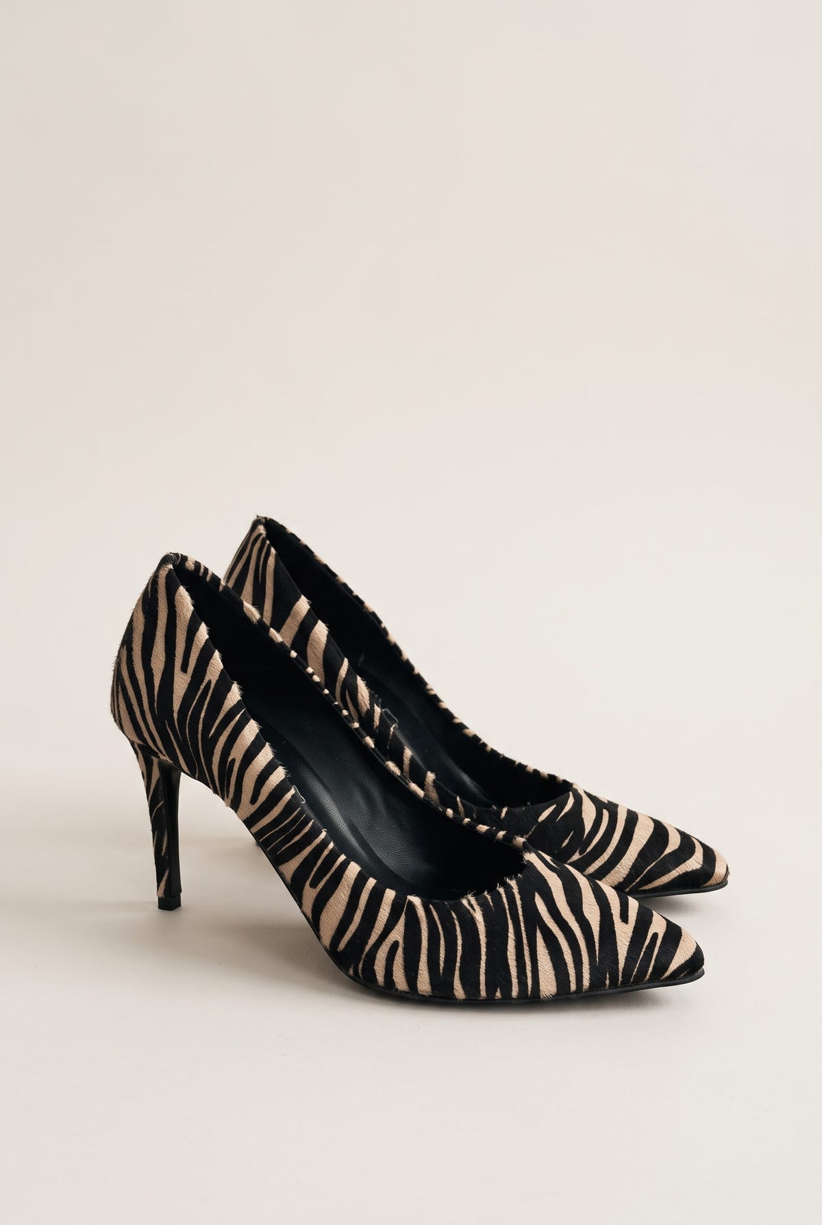 Stiletto Pumps Pointed Toe - Zebra Beige Pony