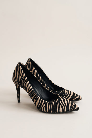 Stiletto Pumps Pointed Toe - Zebra Beige Pony