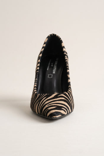 Stiletto Pumps Pointed Toe - Zebra Beige Pony