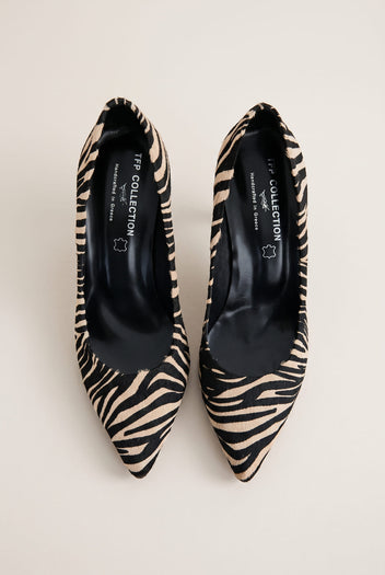 Stiletto Pumps Pointed Toe - Zebra Beige Pony