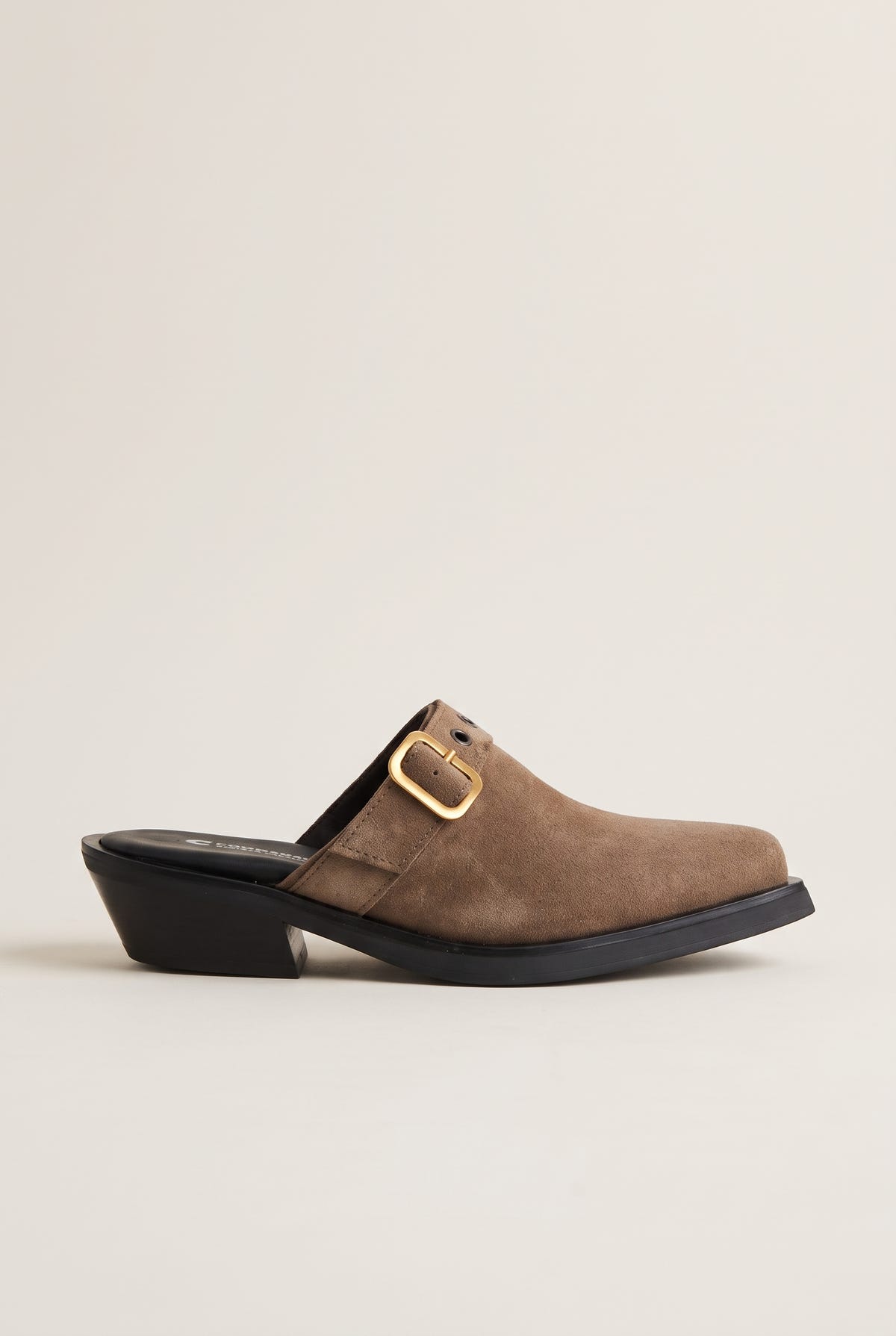 Clogs Buckle Strap - Beige Suede