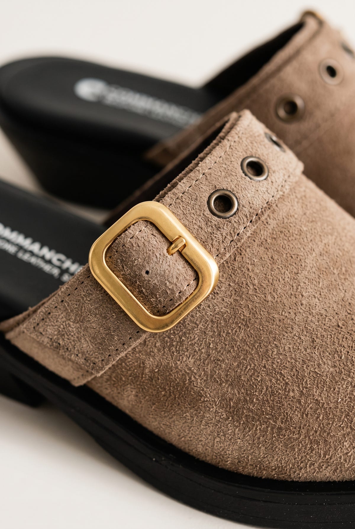 Clogs Buckle Strap - Beige Suede