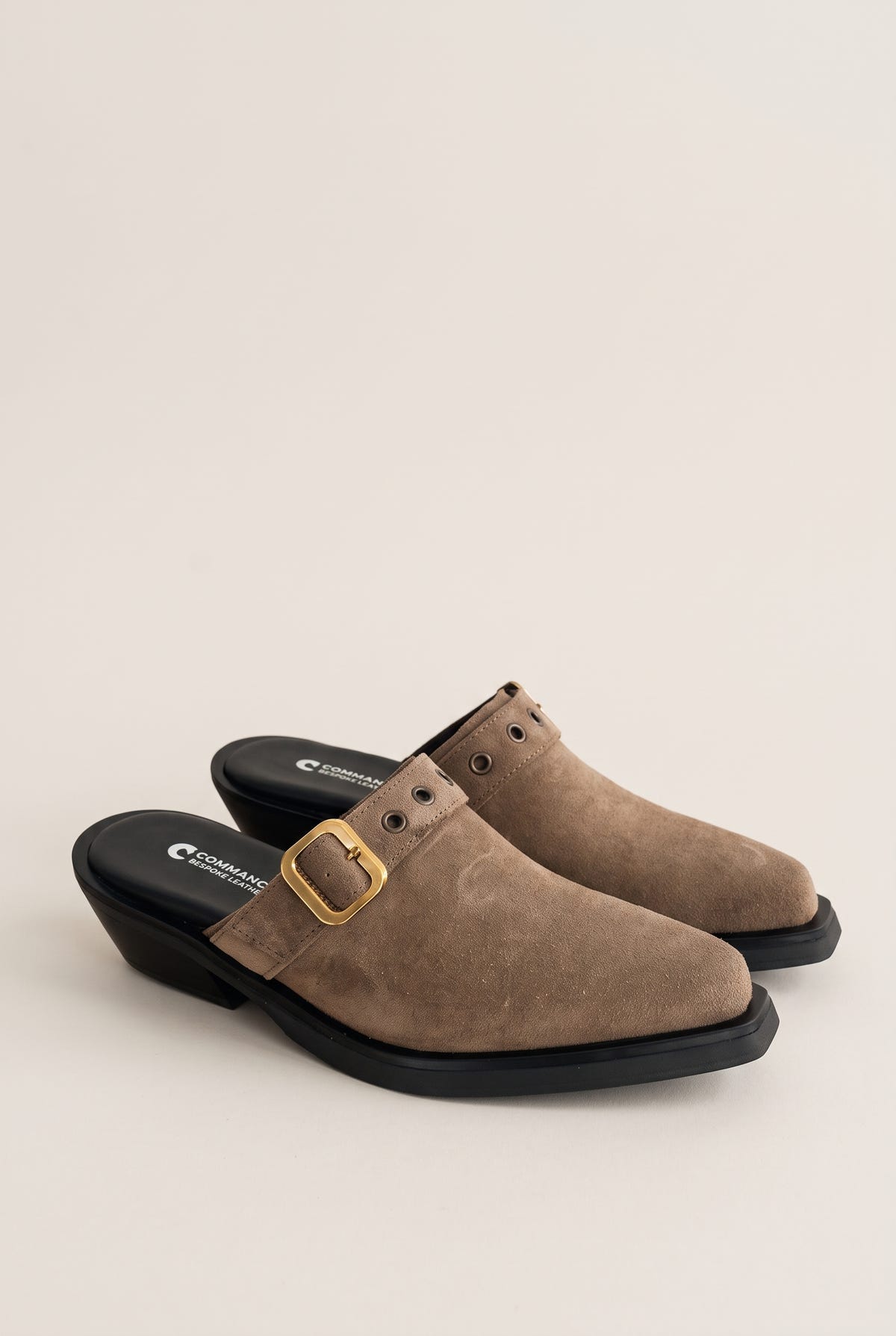 Clogs Buckle Strap - Beige Suede