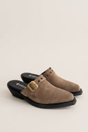 Clogs Buckle Strap - Beige Suede