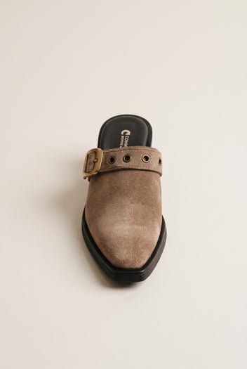 Clogs Buckle Strap - Beige Suede