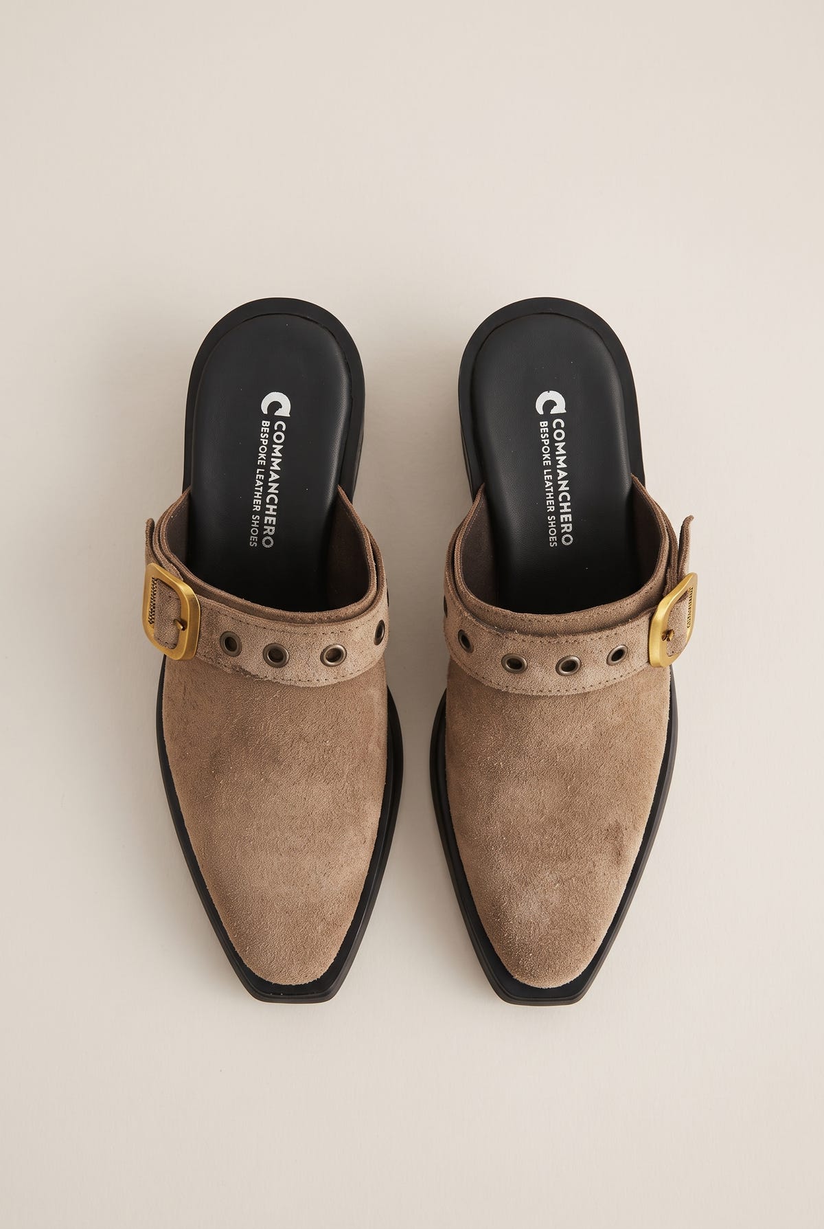 Clogs Buckle Strap - Beige Suede