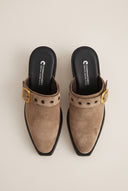 Clogs Buckle Strap - Beige Suede