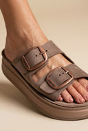 Leather Flatform Sandals - Brown