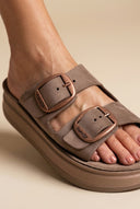 Leather Flatform Sandals - Brown-Leather Flatform Sandals - Brown