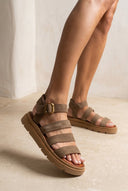 Suede Sandals with Bands - Olive