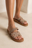 Suede Velcro Sandals - Taupe