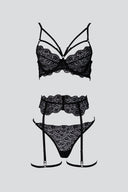 Σετ εσώρουχα με δαντέλα και ζαρτιέρες - Μαύρο