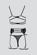 Lingerie Set with Lace and Garters - Black