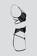 Lingerie Set with Lace and Garters - Black