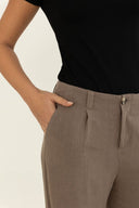 Linen Trousers High Waisted - Taupe-Linen Trousers High Waisted - Taupe