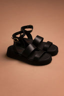 Σανδάλια δερμάτινα flatforms Estil - Μαύρο