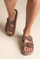 Leather Flatform Sandals - Brown