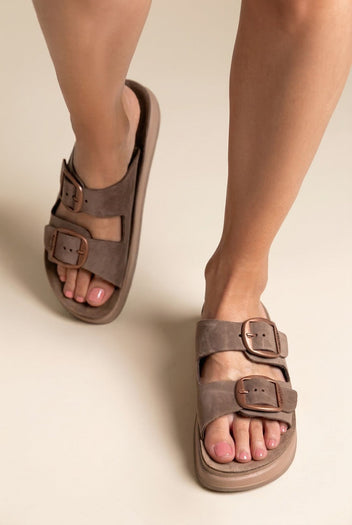 Leather Flatform Sandals - Brown-Leather Flatform Sandals - Brown