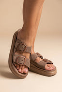 Leather Flatform Sandals - Brown