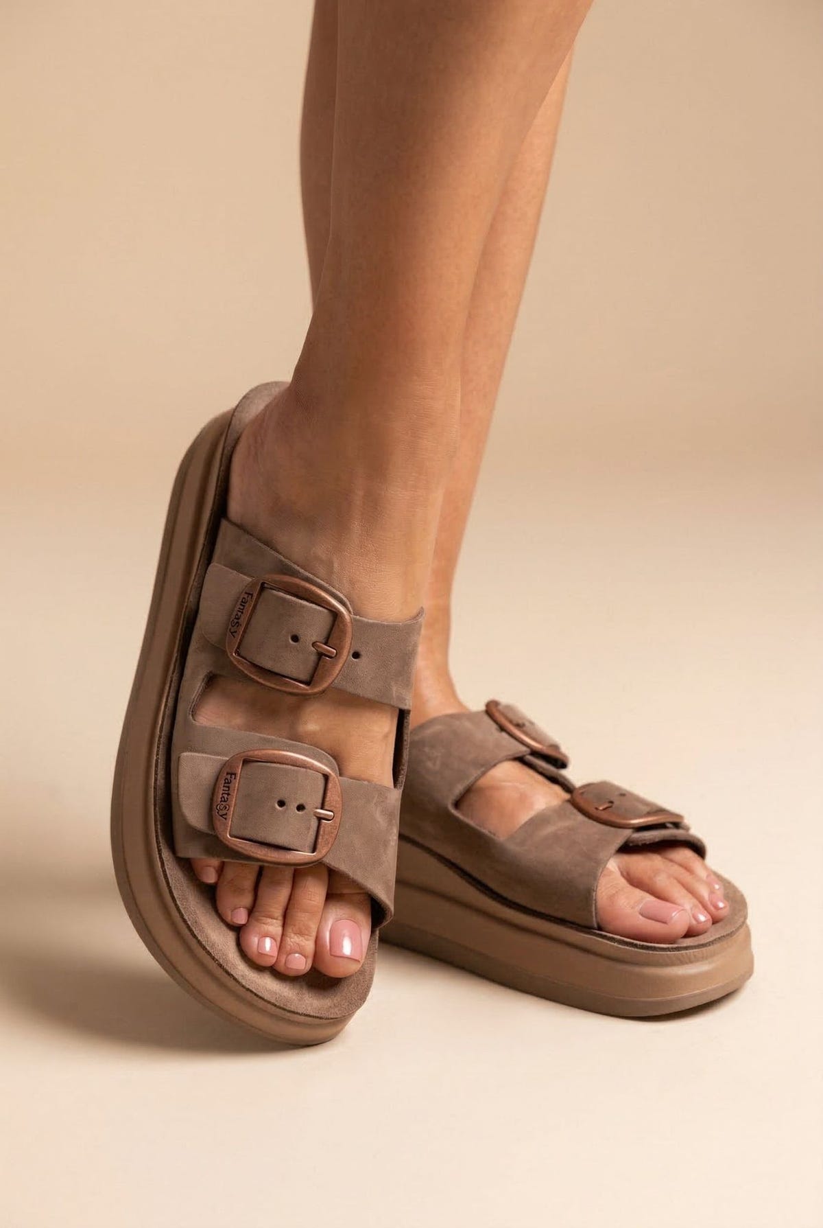 Leather Flatform Sandals - Brown-Leather Flatform Sandals - Brown