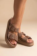 Leather Flatform Sandals - Brown-Leather Flatform Sandals - Brown