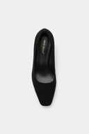 Square Toe Stiletto Pumps - Black Suede