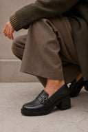 Block Heel Loafers Buckle Strap - Black Matte-Block Heel Loafers Buckle Strap - Black Matte