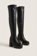 Over The Knee Boots Block Heel - Black Matte