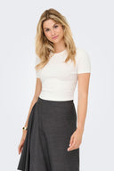 Ribbed Short Sleeve Crop Top - White-Ribbed Short Sleeve Crop Top - White