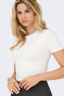 Ribbed Short Sleeve Crop Top - White-Ribbed Short Sleeve Crop Top - White
