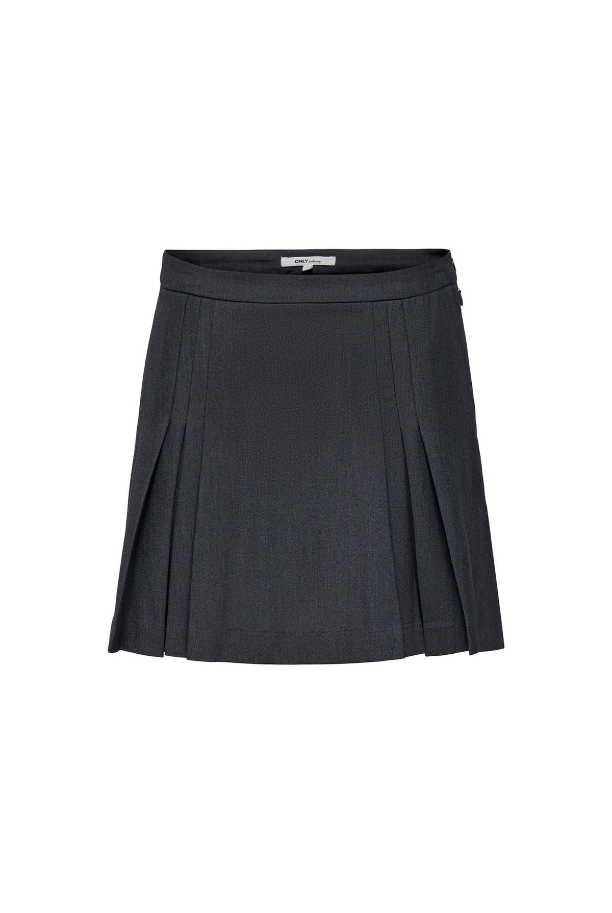 Pleated Mini Skirt Side Zip - Charcoal-Pleated Mini Skirt Side Zip - Charcoal