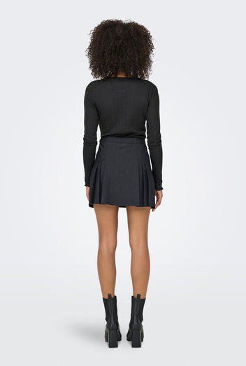 Pleated Mini Skirt Side Zip - Charcoal-Pleated Mini Skirt Side Zip - Charcoal