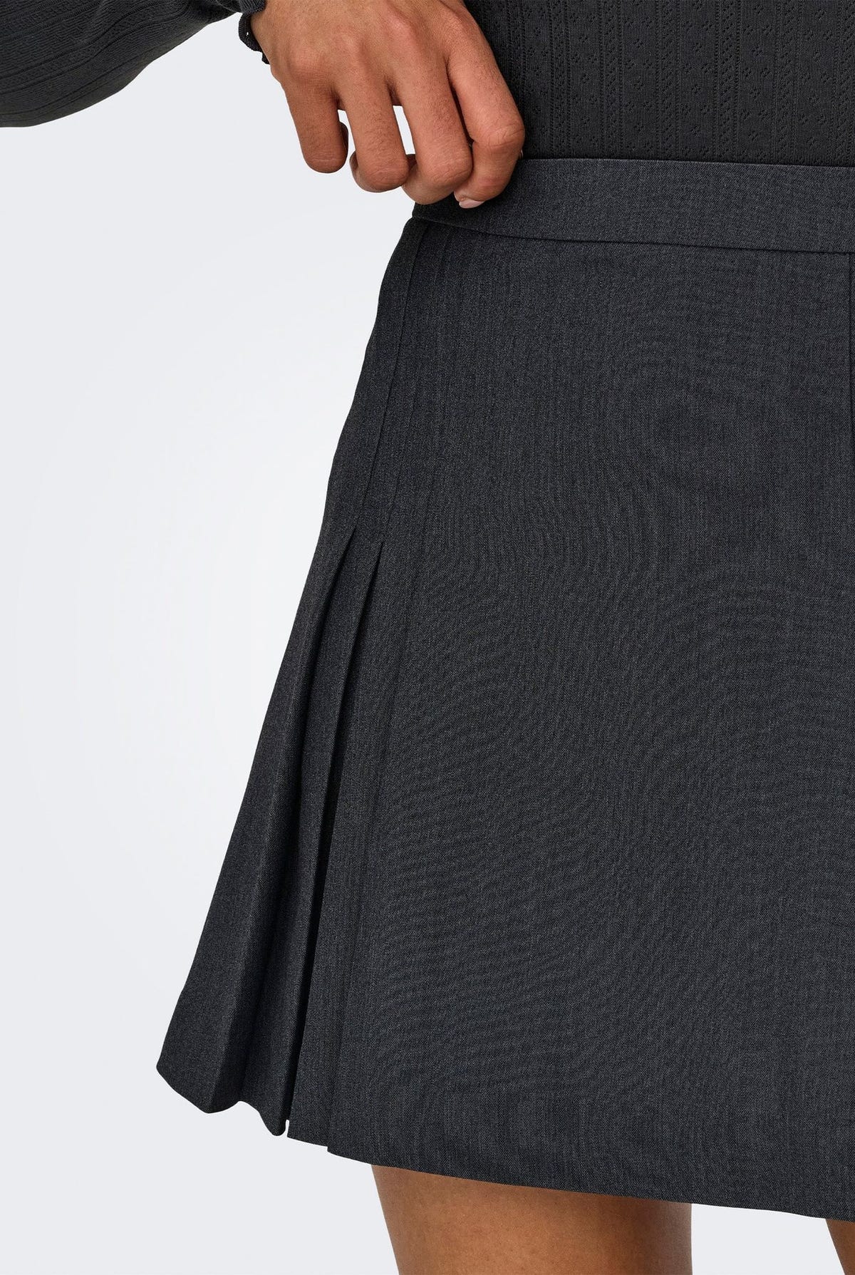 Pleated Mini Skirt Side Zip - Charcoal-Pleated Mini Skirt Side Zip - Charcoal