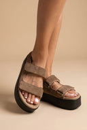 Suede Velcro Sandals - Taupe-Suede Velcro Sandals - Taupe