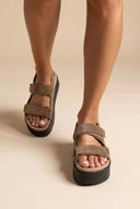 Suede Velcro Sandals - Taupe-Suede Velcro Sandals - Taupe
