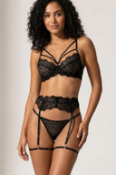 Lingerie Set with Lace and Garters - Black