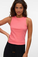 Sleeveless Rib Top - Coral-Sleeveless Rib Top - Coral