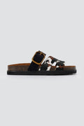 ATENEO - Animal Print Sandals Buckle Strap - Black Cow Pony